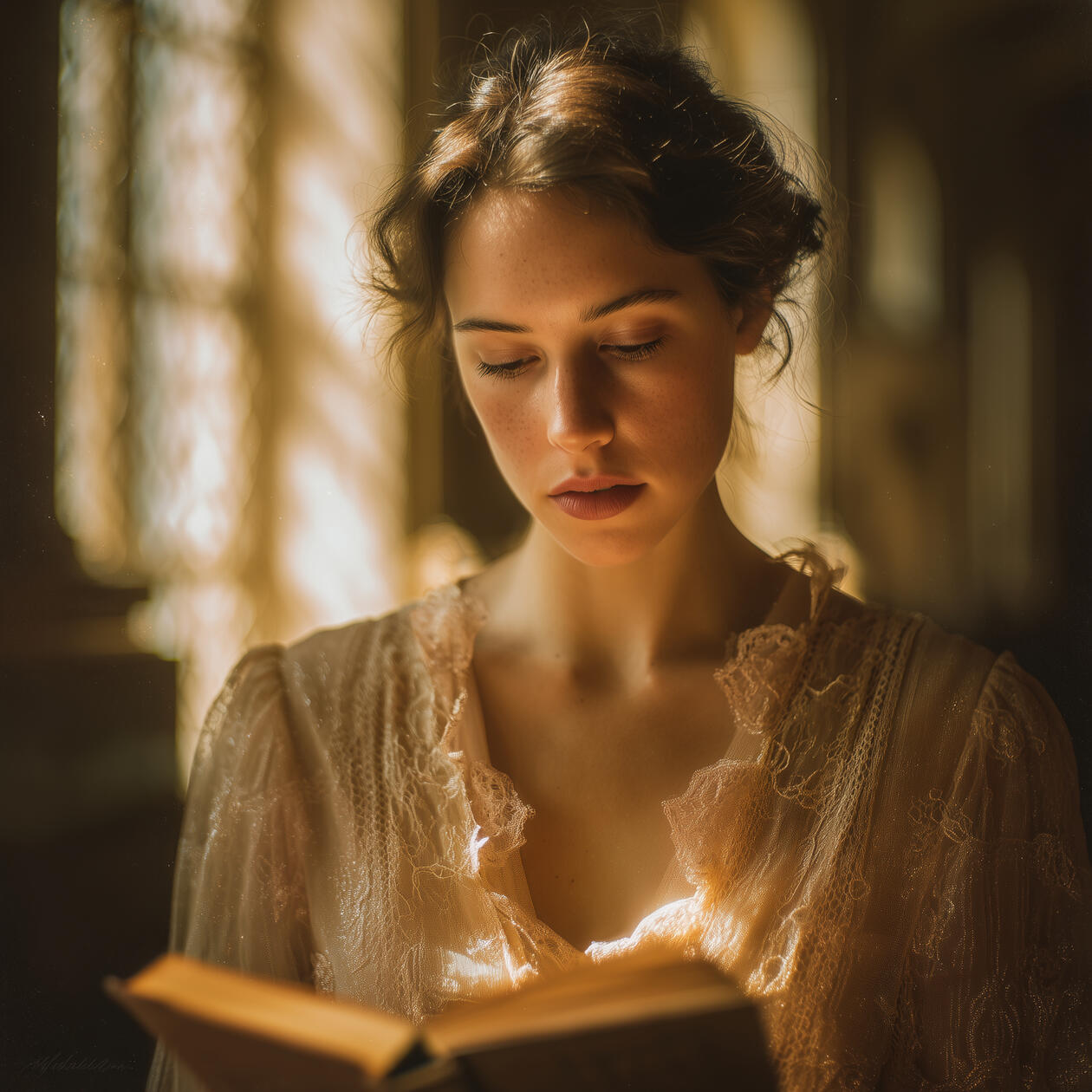 Haze White Portrait 霧系列 靜光敘事 Quiet Narratives Editorial portrait of a person reading a book in a calm quiet environment#portrait. #digital portrait #ai portrait #identity visual #branding portrait Calm editorial portrait with a quiet narrative mood